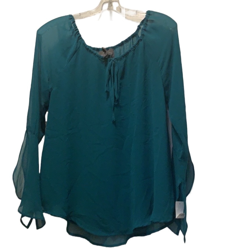 New PJK teal long sleeve blouse w/bell sleeve size small